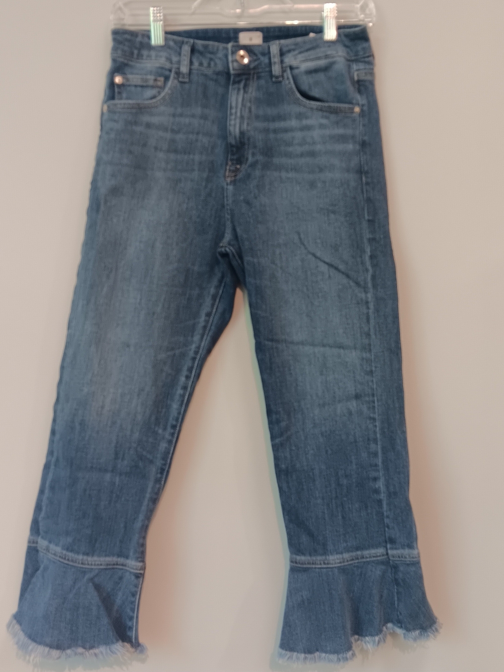 Madison Monroe High Rise Slim Straight Crop Jeans – Frayed Flare Hem – Size 2/26
